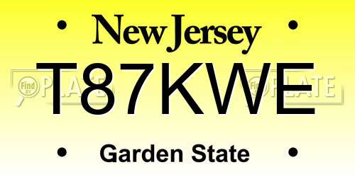 T87KWE New Jersey License Plate