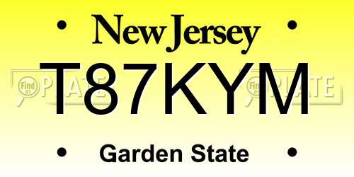 T87KYM New Jersey License Plate