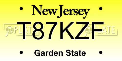 T87KZF New Jersey License Plate
