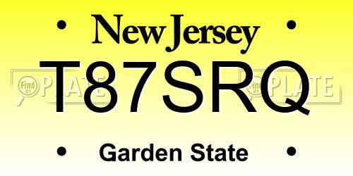 T87SRQ New Jersey License Plate
