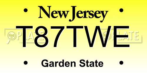 T87TWE New Jersey License Plate