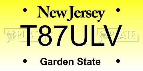 T87ULV New Jersey License Plate