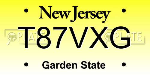 T87VXG New Jersey License Plate