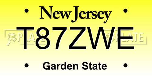 T87ZWE New Jersey License Plate