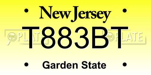 T883BT New Jersey License Plate