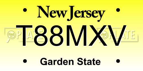 T88MXV New Jersey License Plate