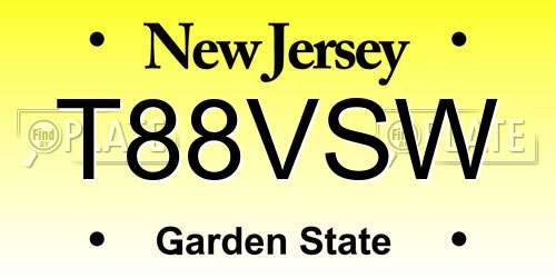 T88VSW New Jersey License Plate