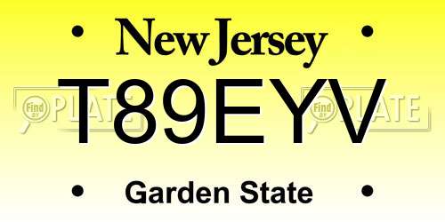 T89EYV New Jersey License Plate