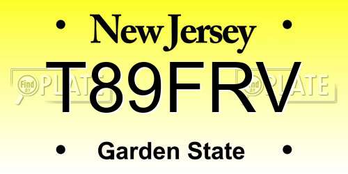 T89FRV New Jersey License Plate