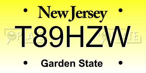 T89HZW New Jersey License Plate