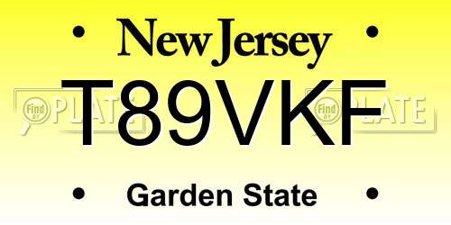 T89VKF New Jersey License Plate