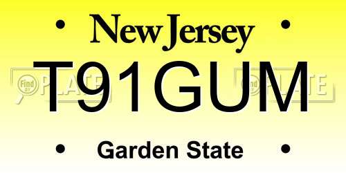 T91GUM New Jersey License Plate