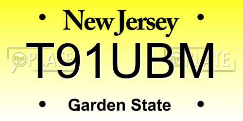 T91UBM New Jersey License Plate