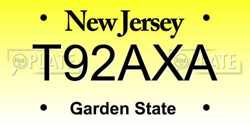 T92AXA New Jersey License Plate