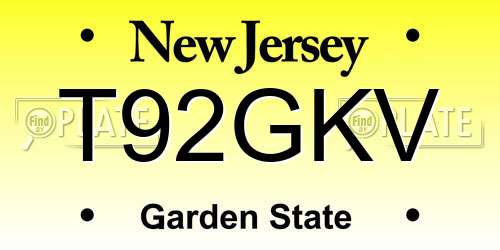 T92GKV New Jersey License Plate