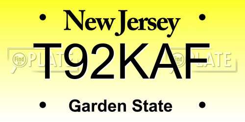T92KAF New Jersey License Plate