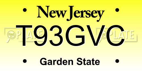 T93GVC New Jersey License Plate