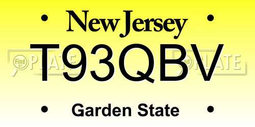 T93QBV New Jersey License Plate