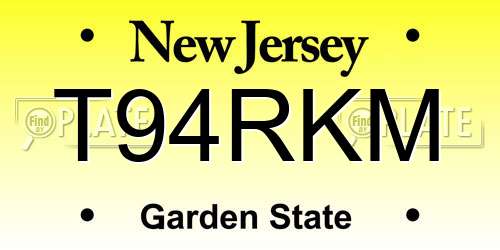 T94RKM New Jersey License Plate
