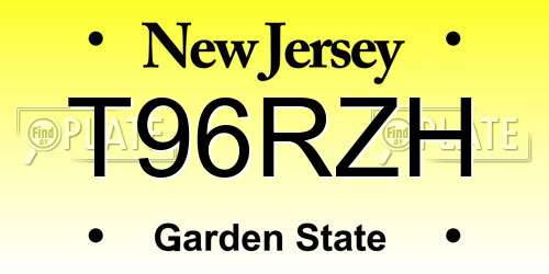 T96RZH New Jersey License Plate