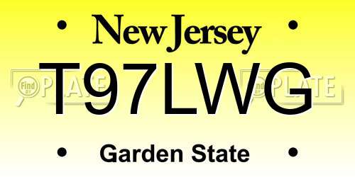 T97LWG New Jersey License Plate