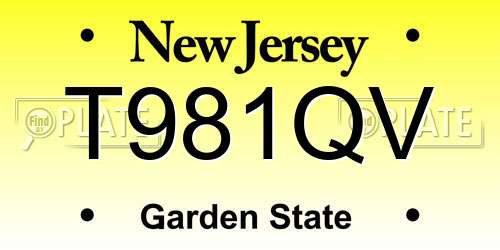 T981QV New Jersey License Plate