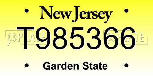 T985366 New Jersey License Plate