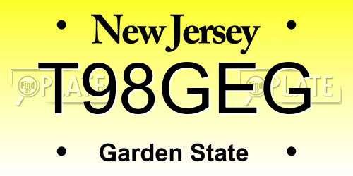 T98GEG New Jersey License Plate