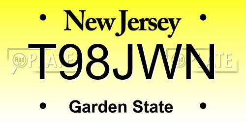 T98JWN New Jersey License Plate