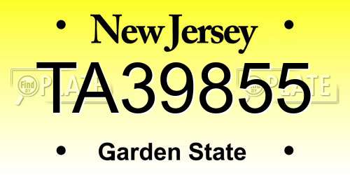 TA39855 New Jersey License Plate