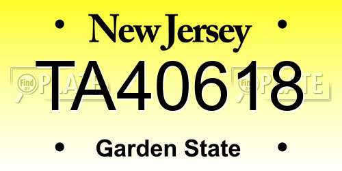 TA40618 New Jersey License Plate