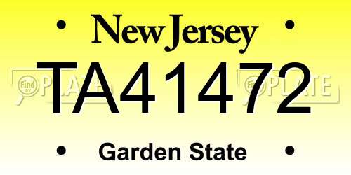 TA41472 New Jersey License Plate
