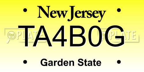 TA4B0G New Jersey License Plate