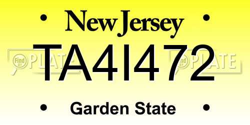 TA4I472 New Jersey License Plate