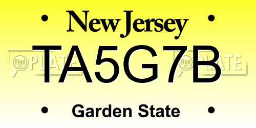TA5G7B New Jersey License Plate