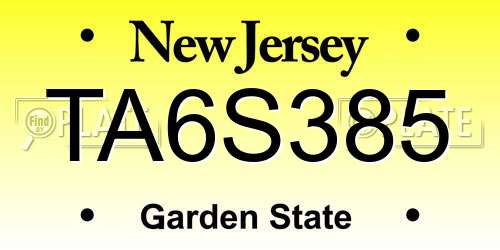 TA6S385 New Jersey License Plate