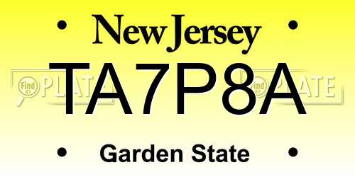 TA7P8A New Jersey License Plate
