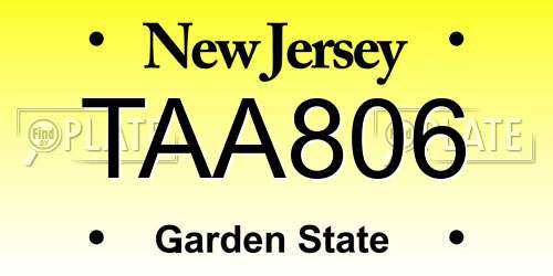 TAA806 New Jersey License Plate