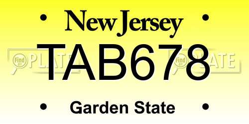 TAB678 New Jersey License Plate