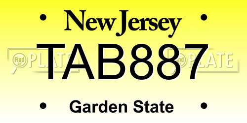 TAB887 New Jersey License Plate