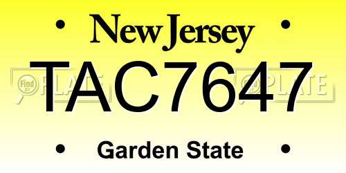 TAC7647 New Jersey License Plate