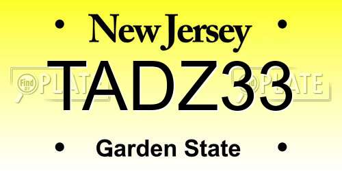 TADZ33 New Jersey License Plate