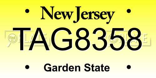 TAG8358 New Jersey License Plate
