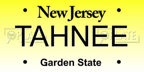 TAHNEE New Jersey License Plate
