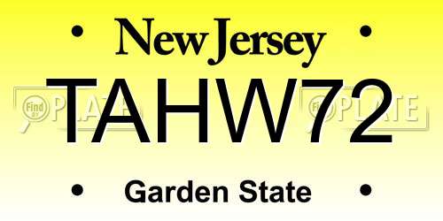 TAHW72 New Jersey License Plate
