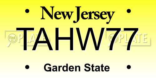 TAHW77 New Jersey License Plate