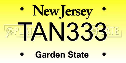 TAN333 New Jersey License Plate
