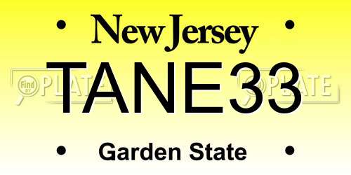 TANE33 New Jersey License Plate