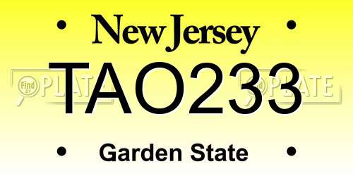 TAO233 New Jersey License Plate