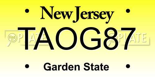 TAOG87 New Jersey License Plate